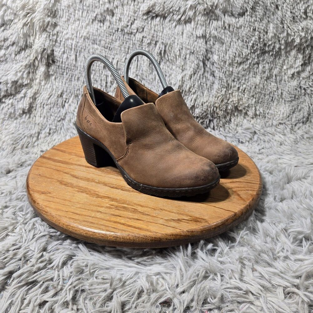 Boc Womens Brown Leather Plain Toe Block Heel Ankle Boot Slip On Size 7 EU 38